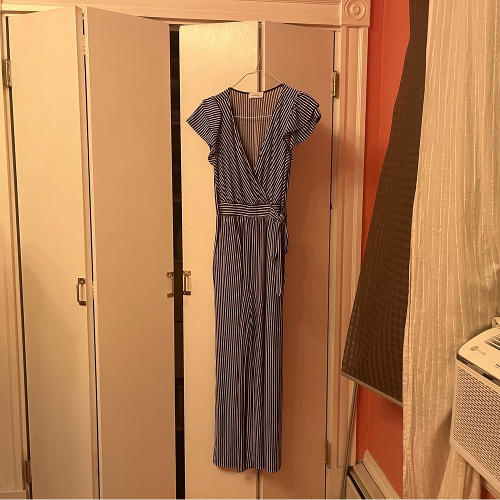 Kaileigh Blue and White Striped Jumpsuit